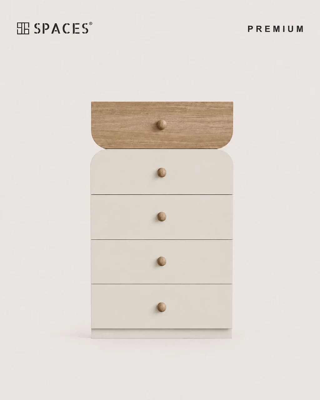 Ivory Premium Chest of Drawers with Wood Accent