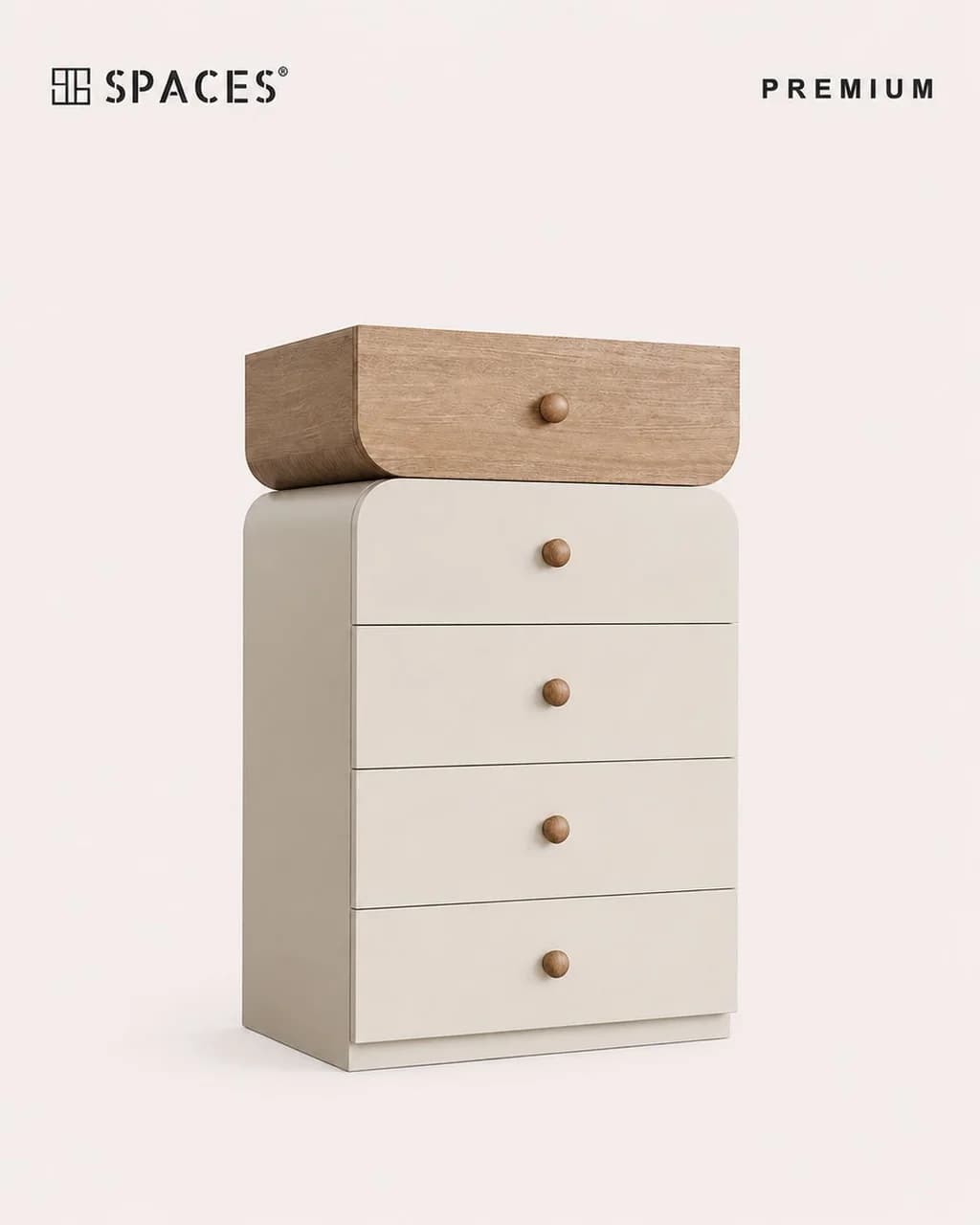 Ivory Premium Chest of Drawers with Wood Accent