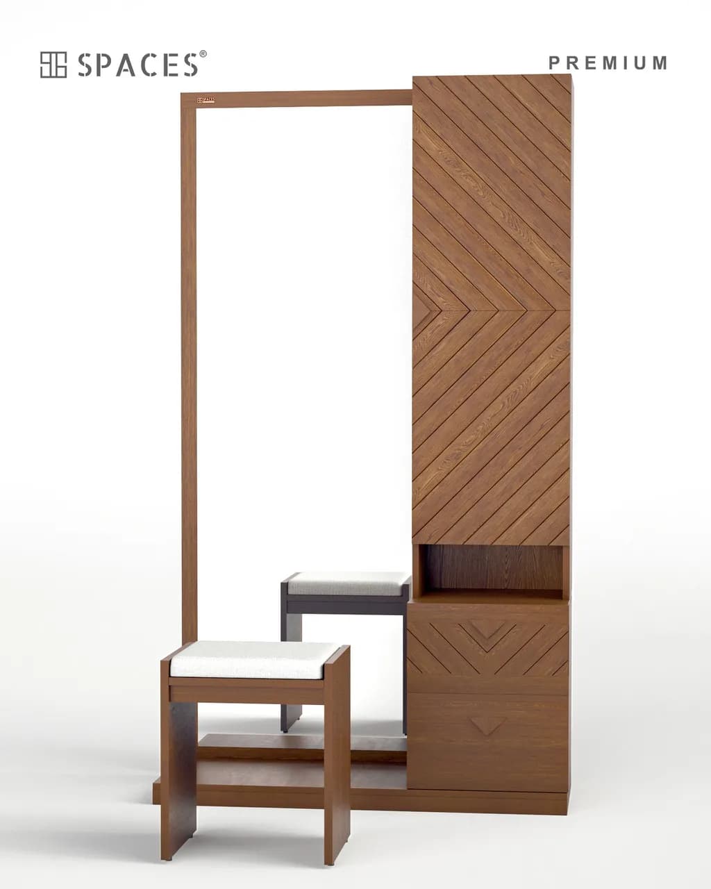 Natural Walnut Chevron Panel Premium Dressing Table