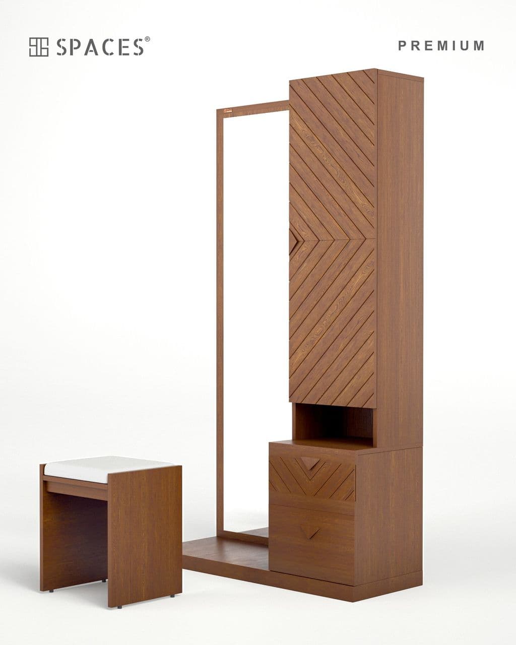 Natural Walnut Chevron Panel Premium Dressing Table