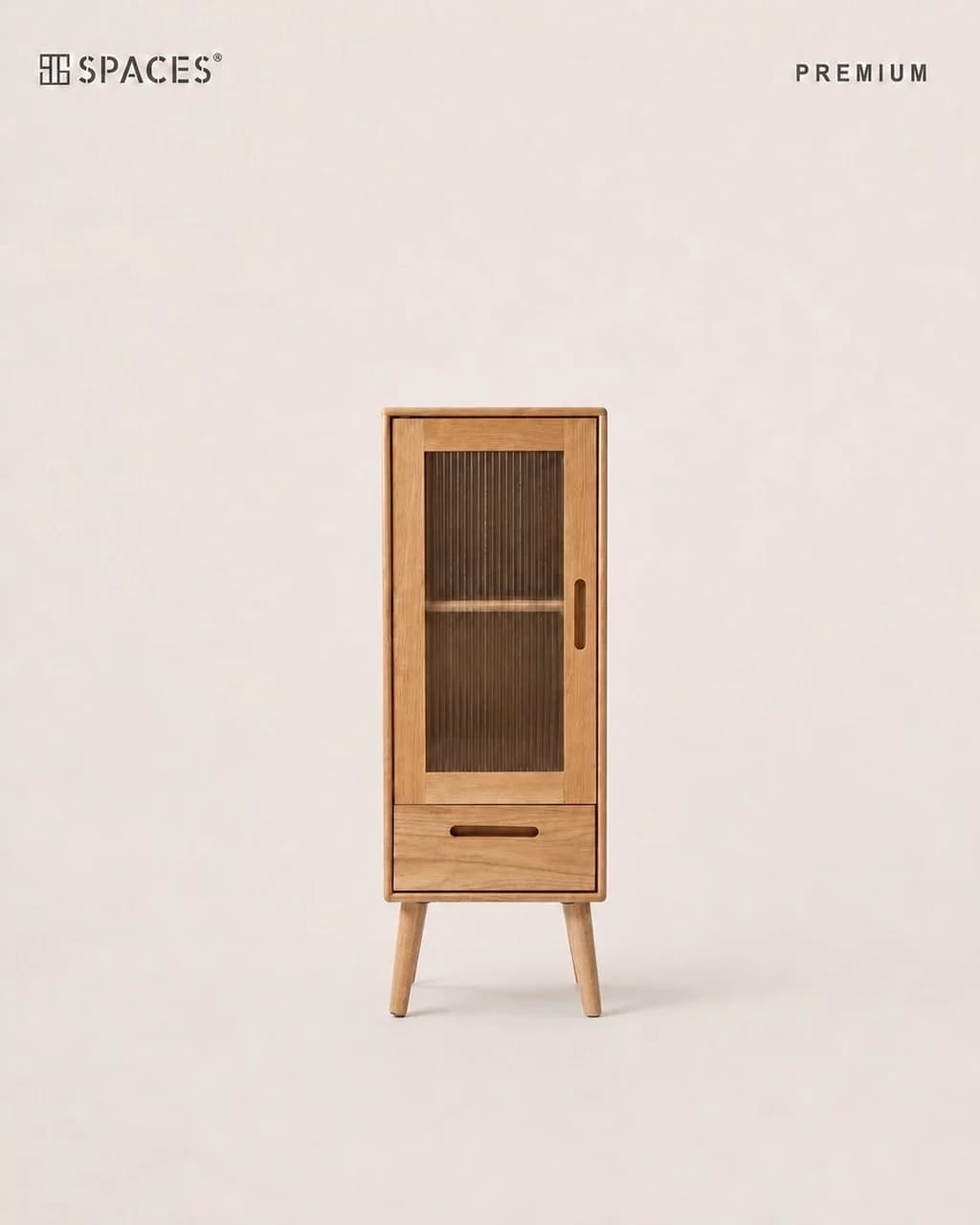 Natural Wood Premium Cabinet with Fluted Glass
