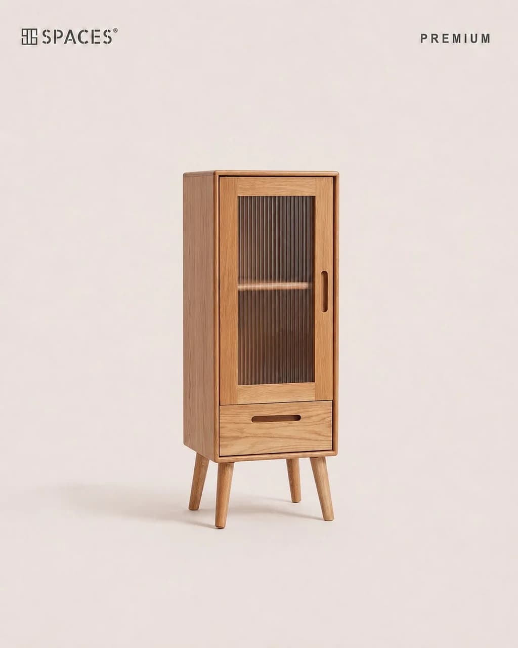 Natural Wood Premium Cabinet with Fluted Glass