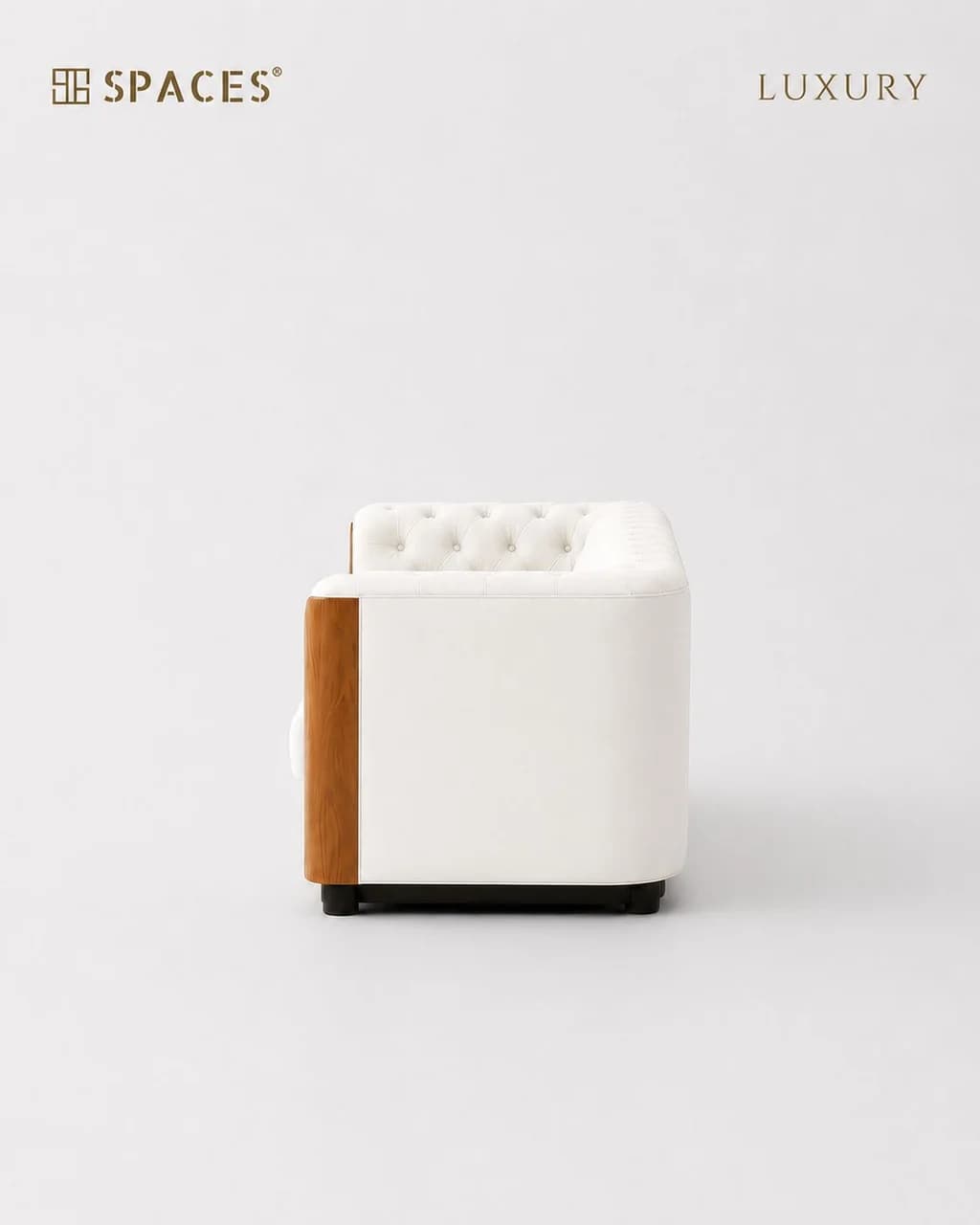 Ivory Three-Seater Luxury Sofa with Wood Accent
