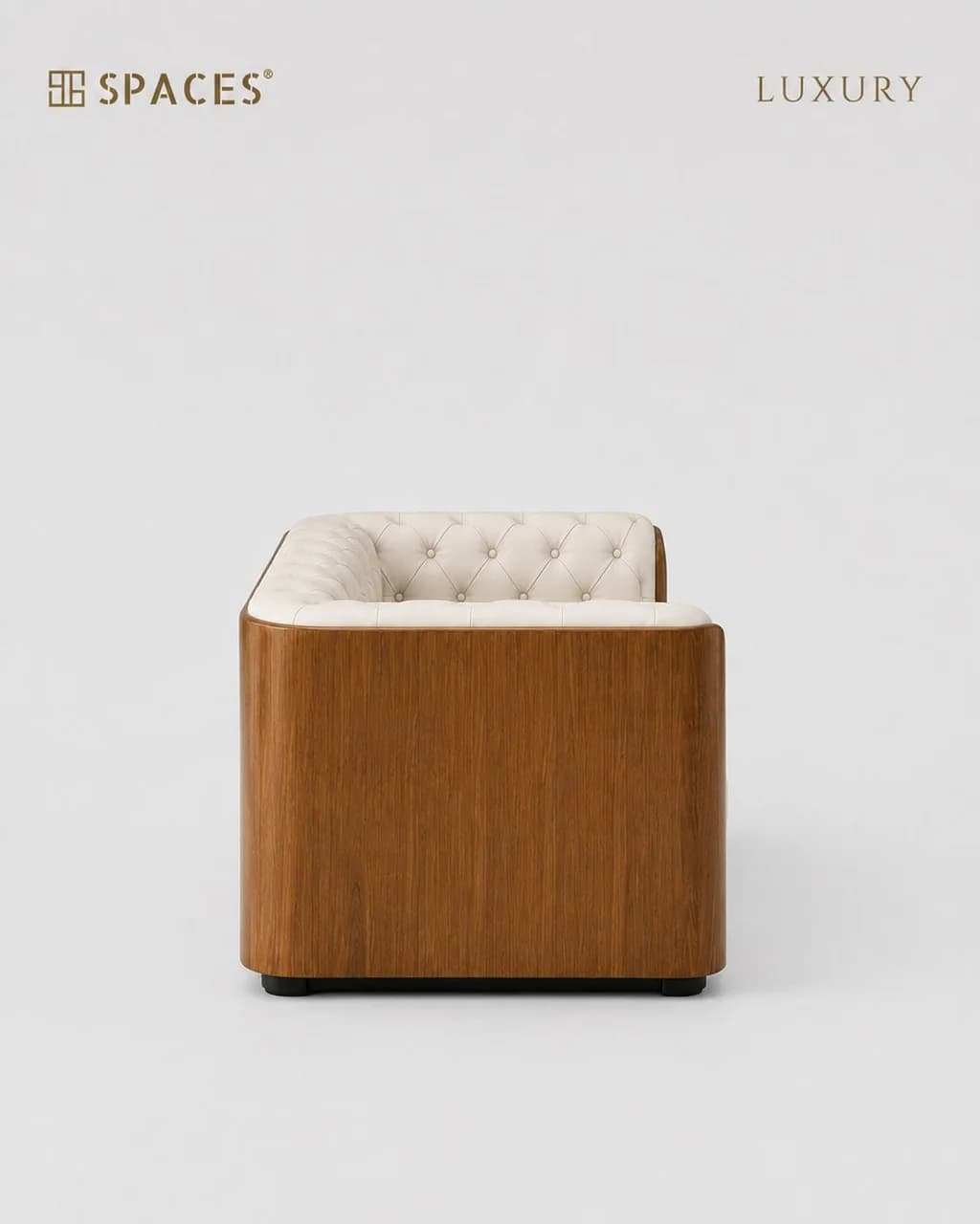 Ivory Two-Seater Luxury Sofa with Wood Accent