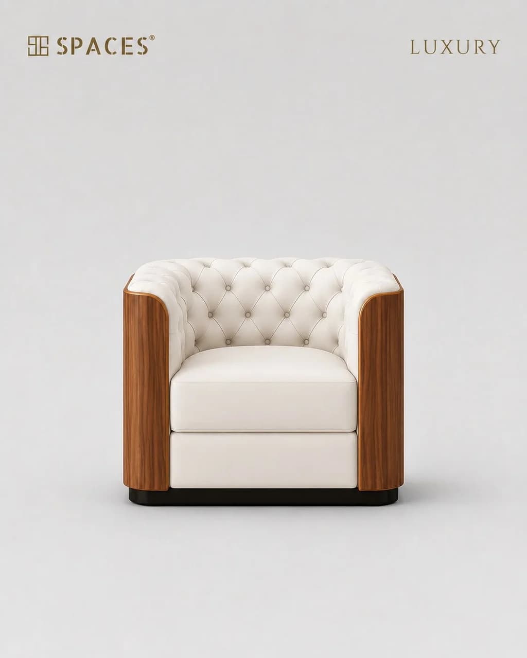 Ivory Luxury Sofa with Wood Accent