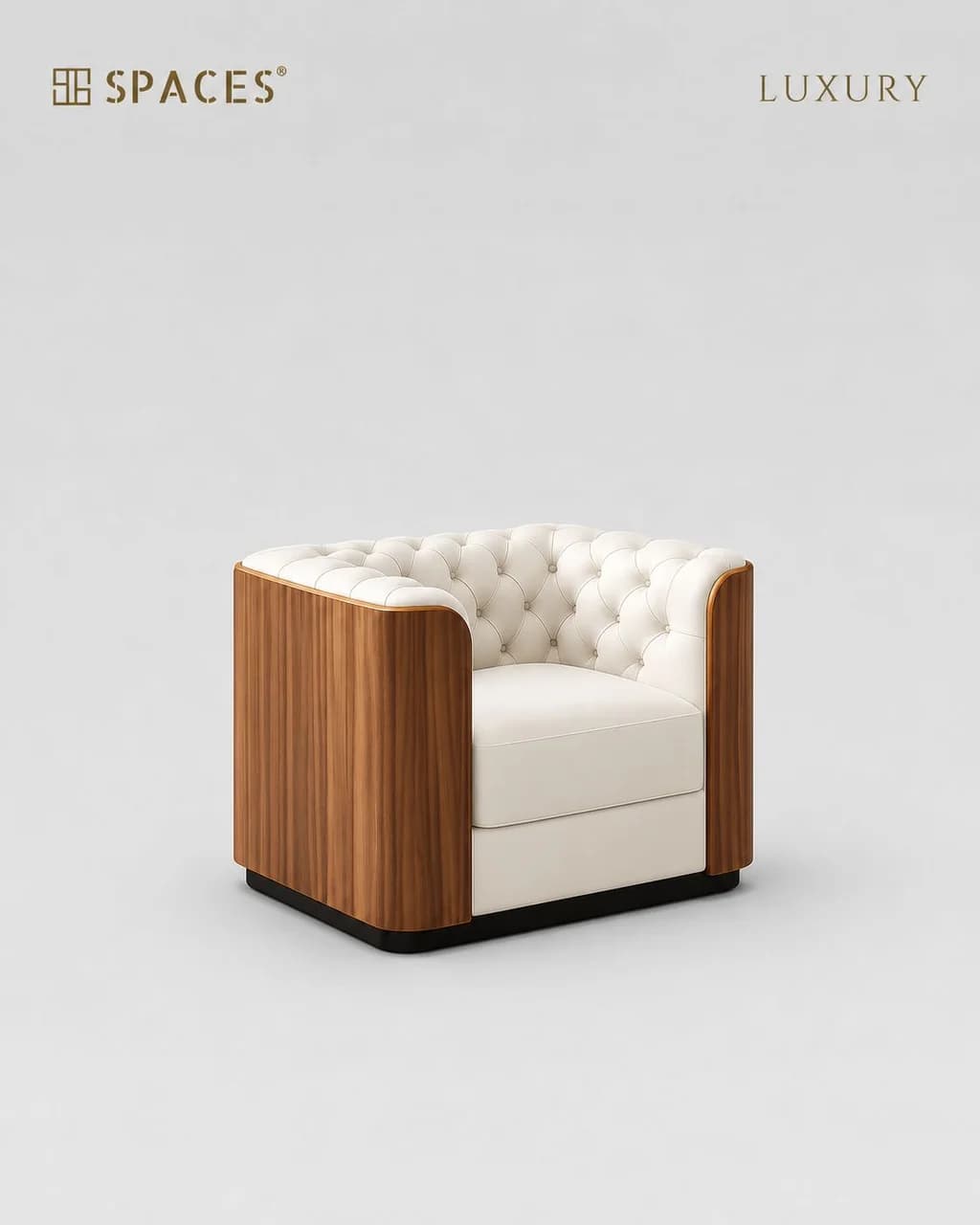 Ivory Luxury Sofa with Wood Accent