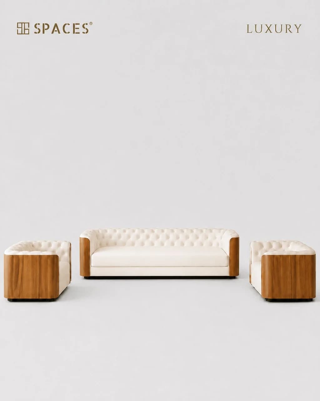 Ivory Luxury Sofa Set with Wood Accent