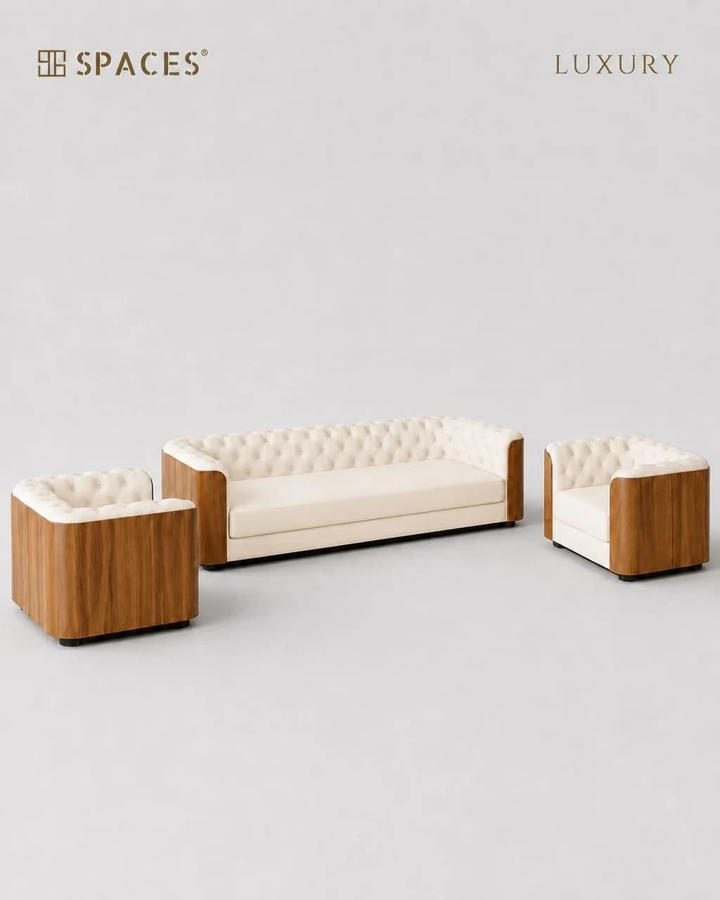 Ivory Luxury Sofa Set with Wood Accent