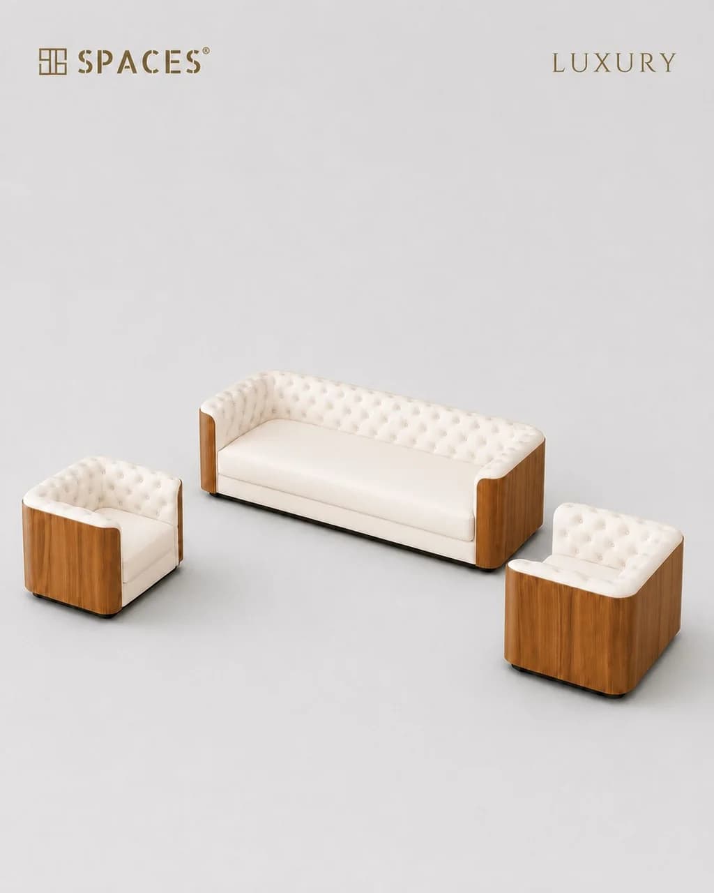 Ivory Luxury Sofa Set with Wood Accent