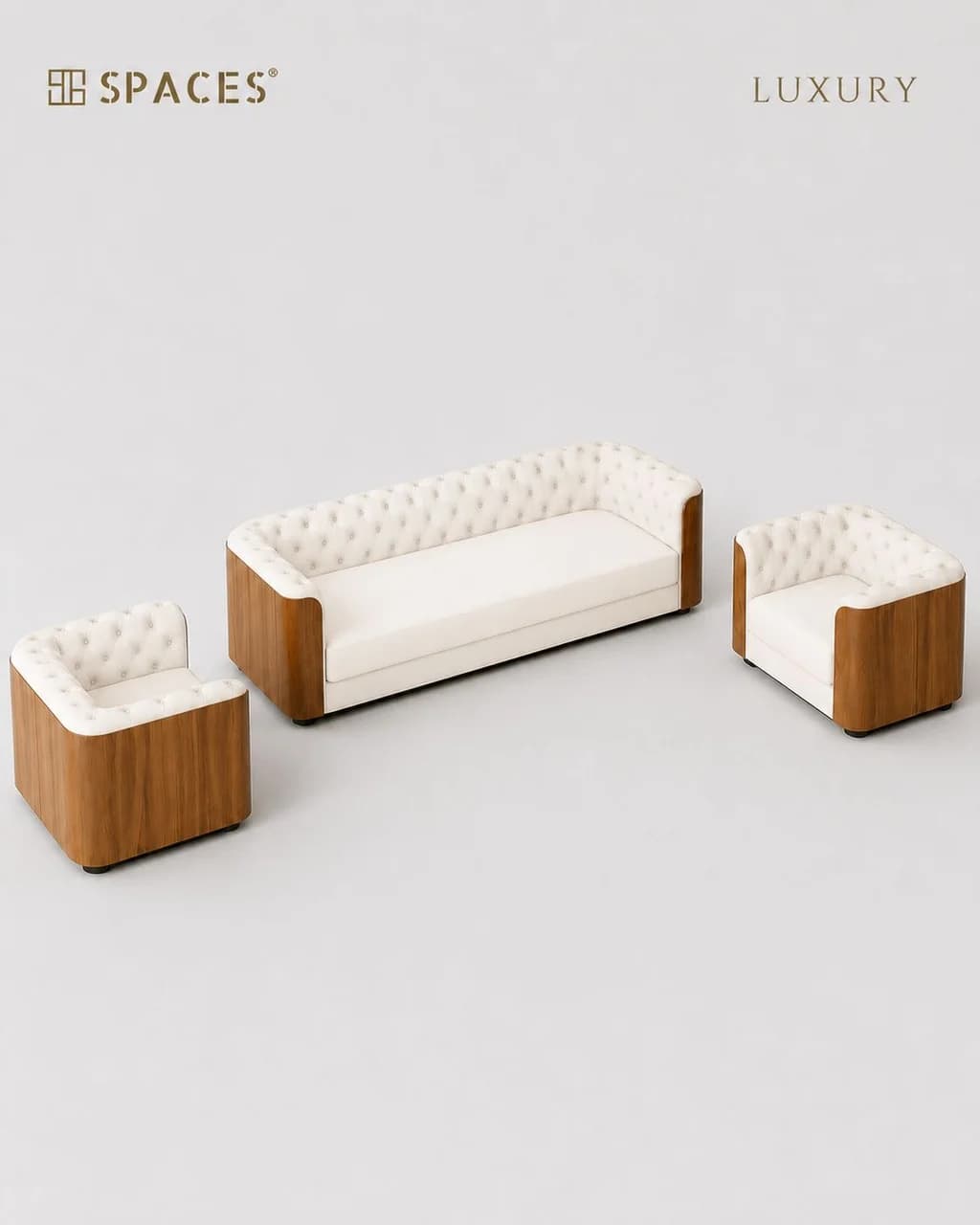 Ivory Luxury Sofa Set with Wood Accent