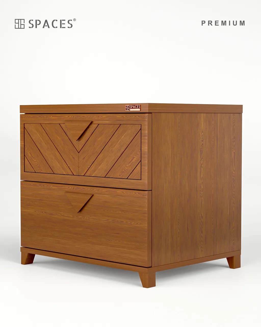 Walnut Wood Chevron Drawer Premium Bedside Table