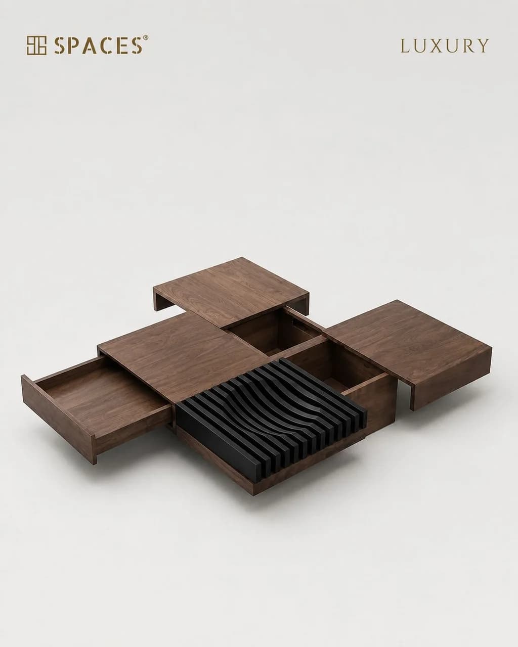 Dark Walnut Luxury Coffee Table with Marble Top