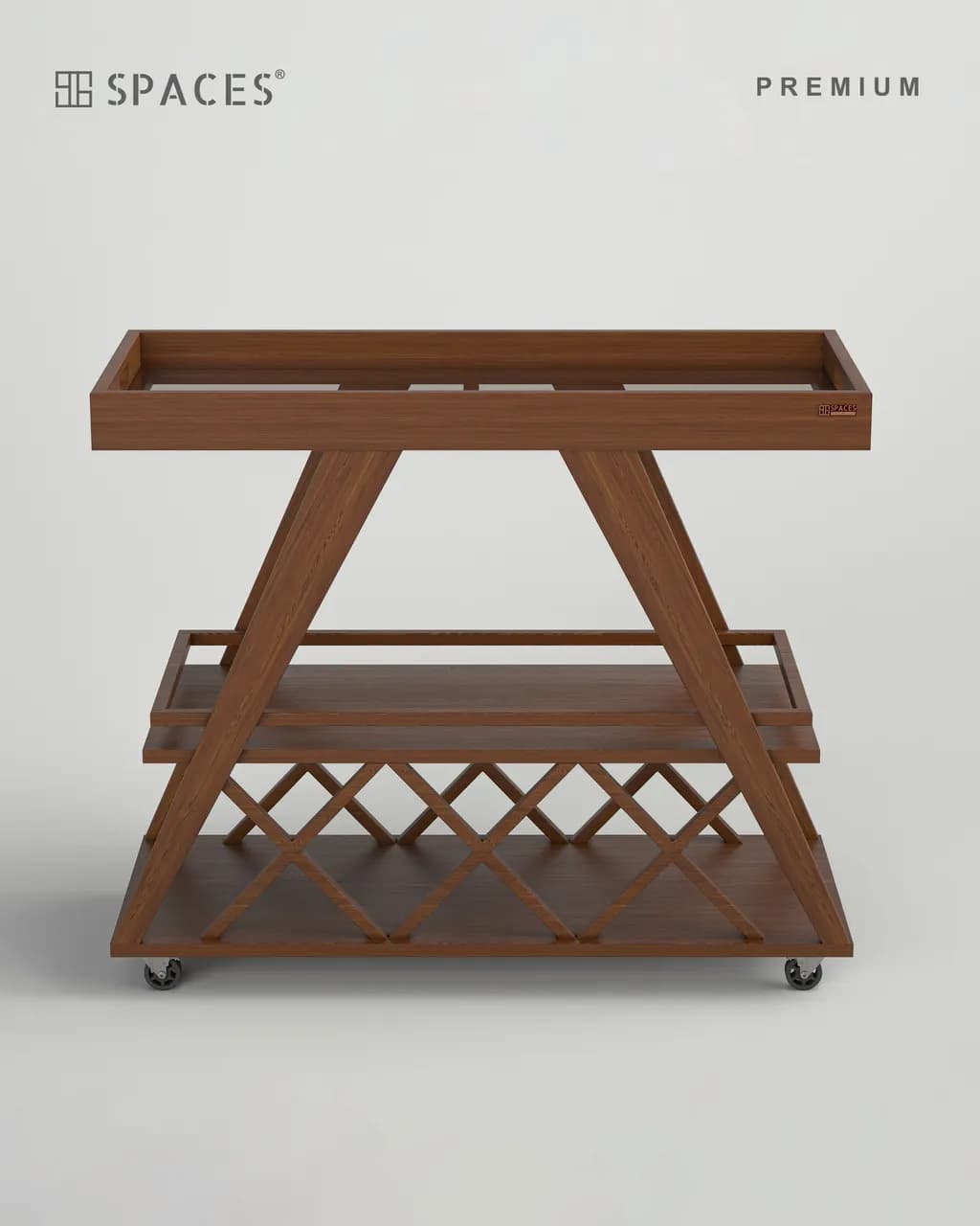 Walnut Tray-Top Trestle Premium Tea Trolley