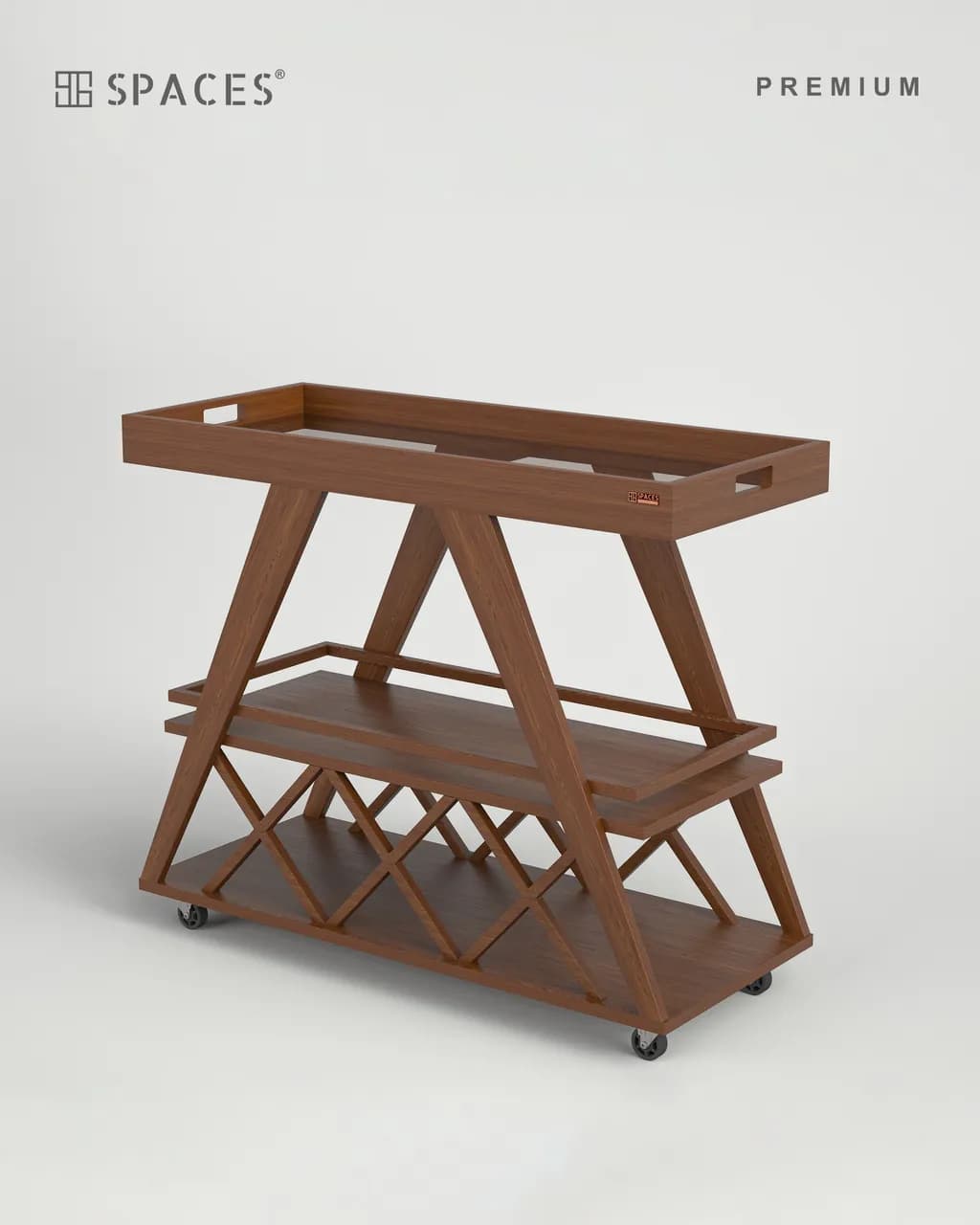 Walnut Tray-Top Trestle Premium Tea Trolley