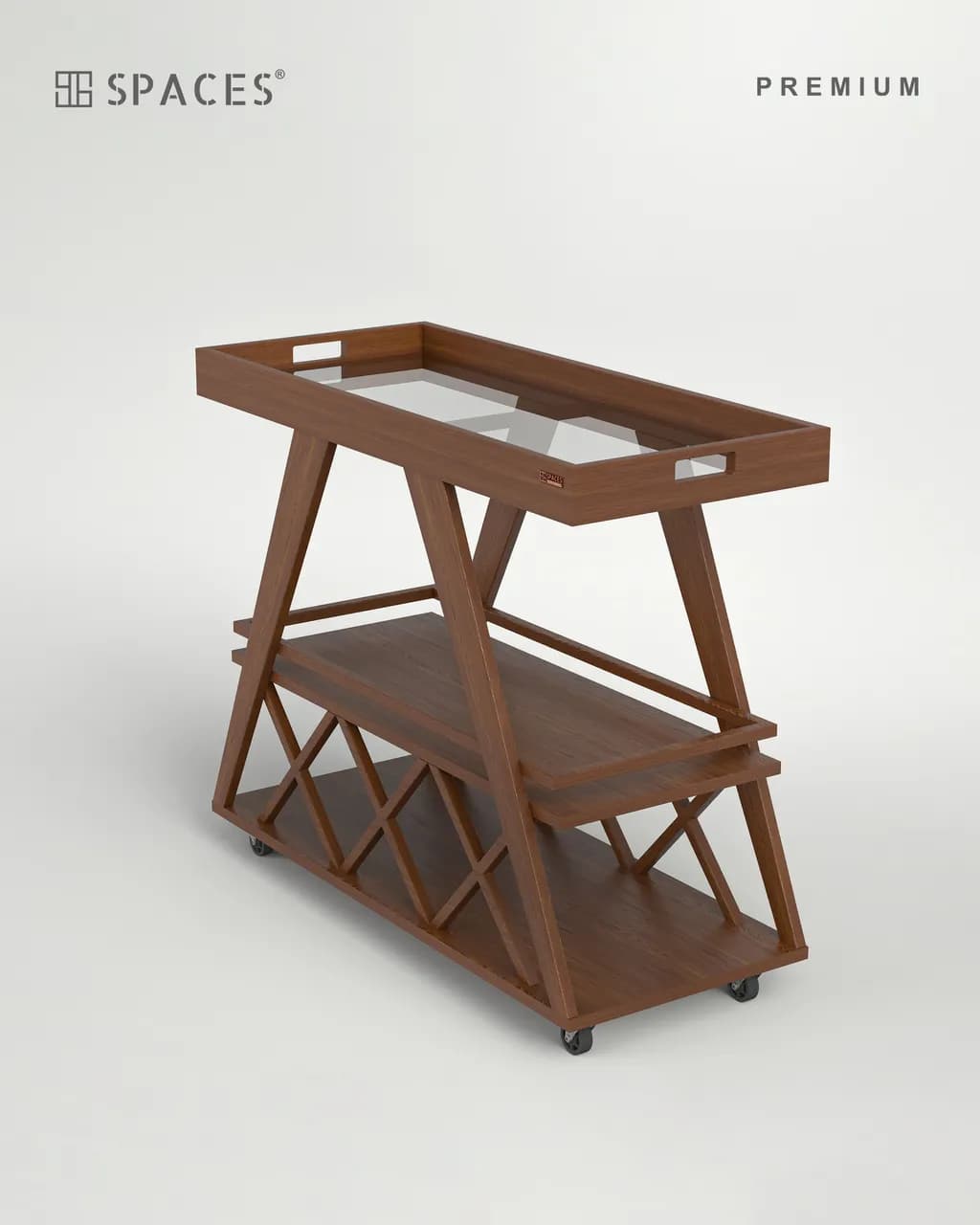 Walnut Tray-Top Trestle Premium Tea Trolley