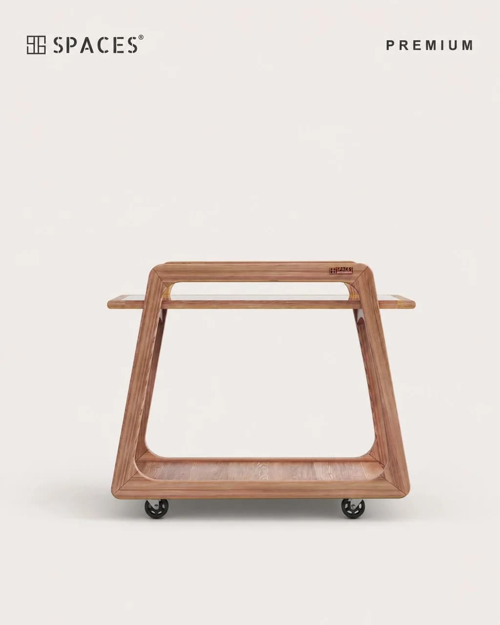 Natural Oak Premium Tea Trolley with Glass Top