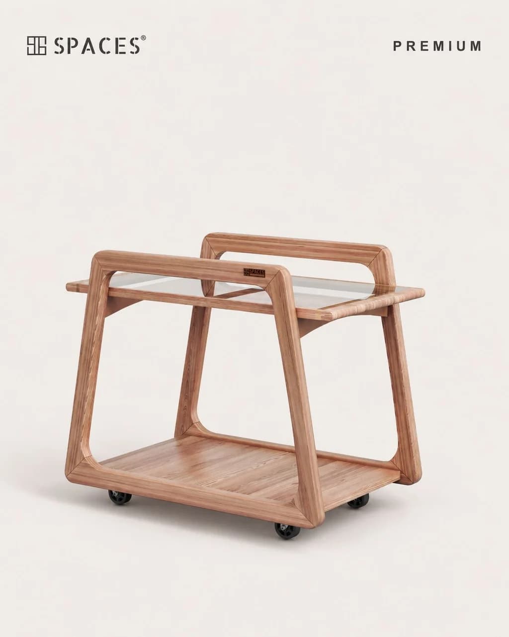 Natural Oak Premium Tea Trolley with Glass Top