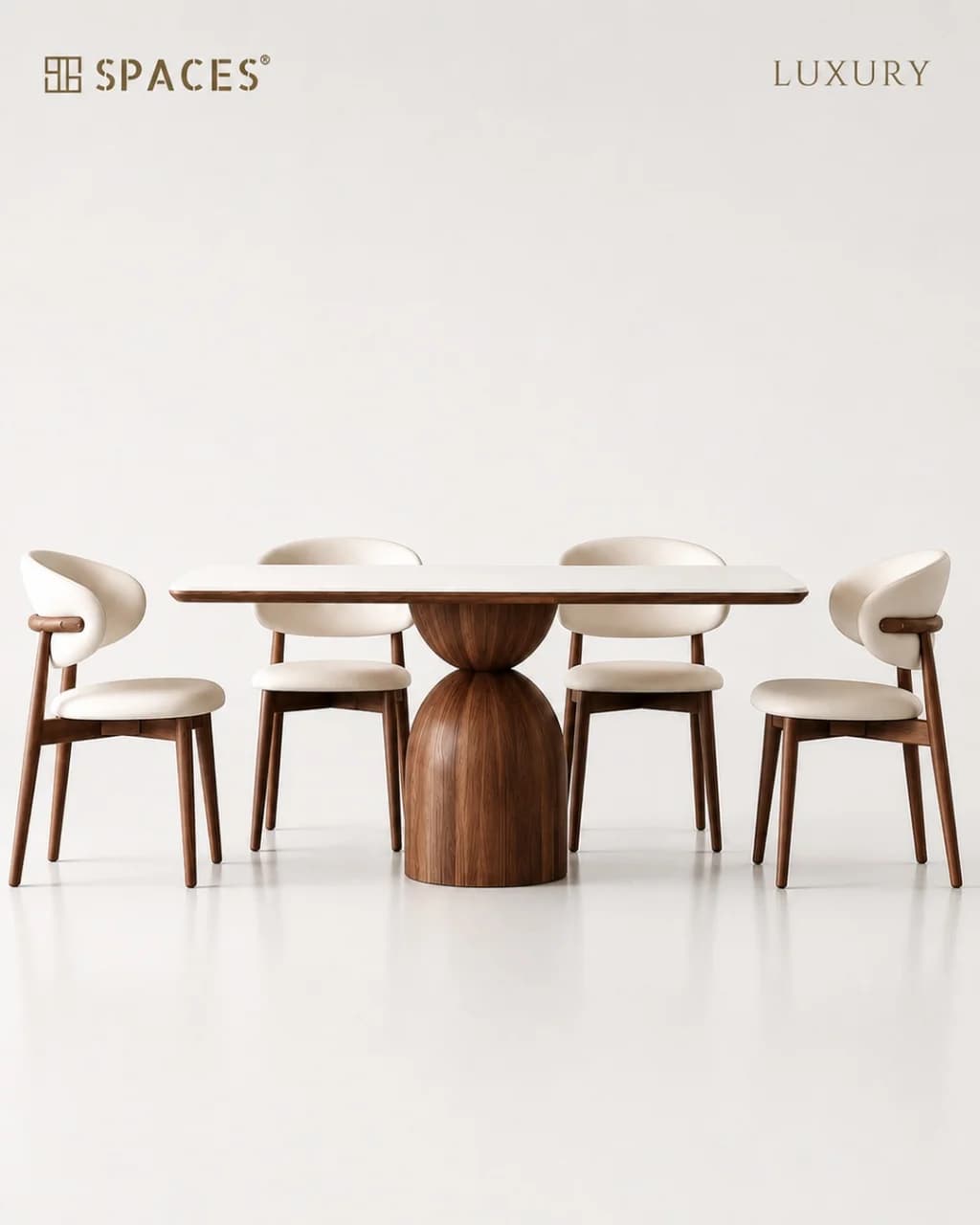 Marble-Top Walnut Luxury Dining Table Set