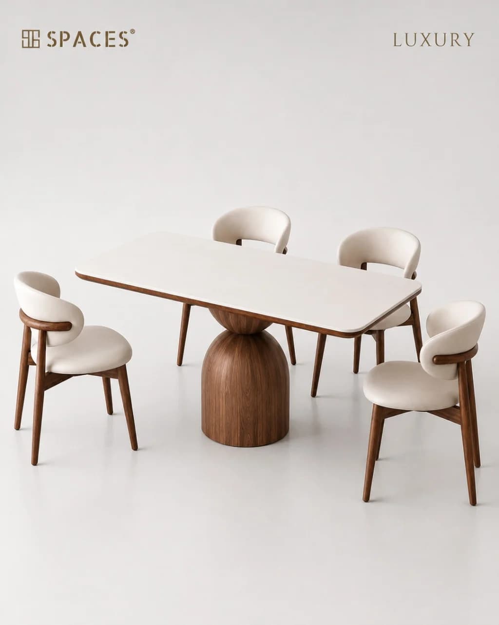 Marble-Top Walnut Luxury Dining Table Set